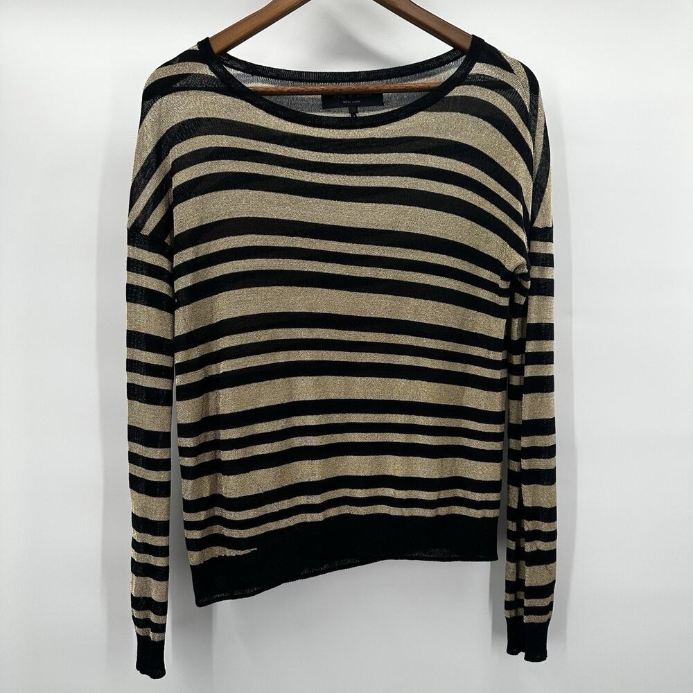 Rag Bone Sweater Womens Small Gold Black Stripe Metallic Knit Light Weight